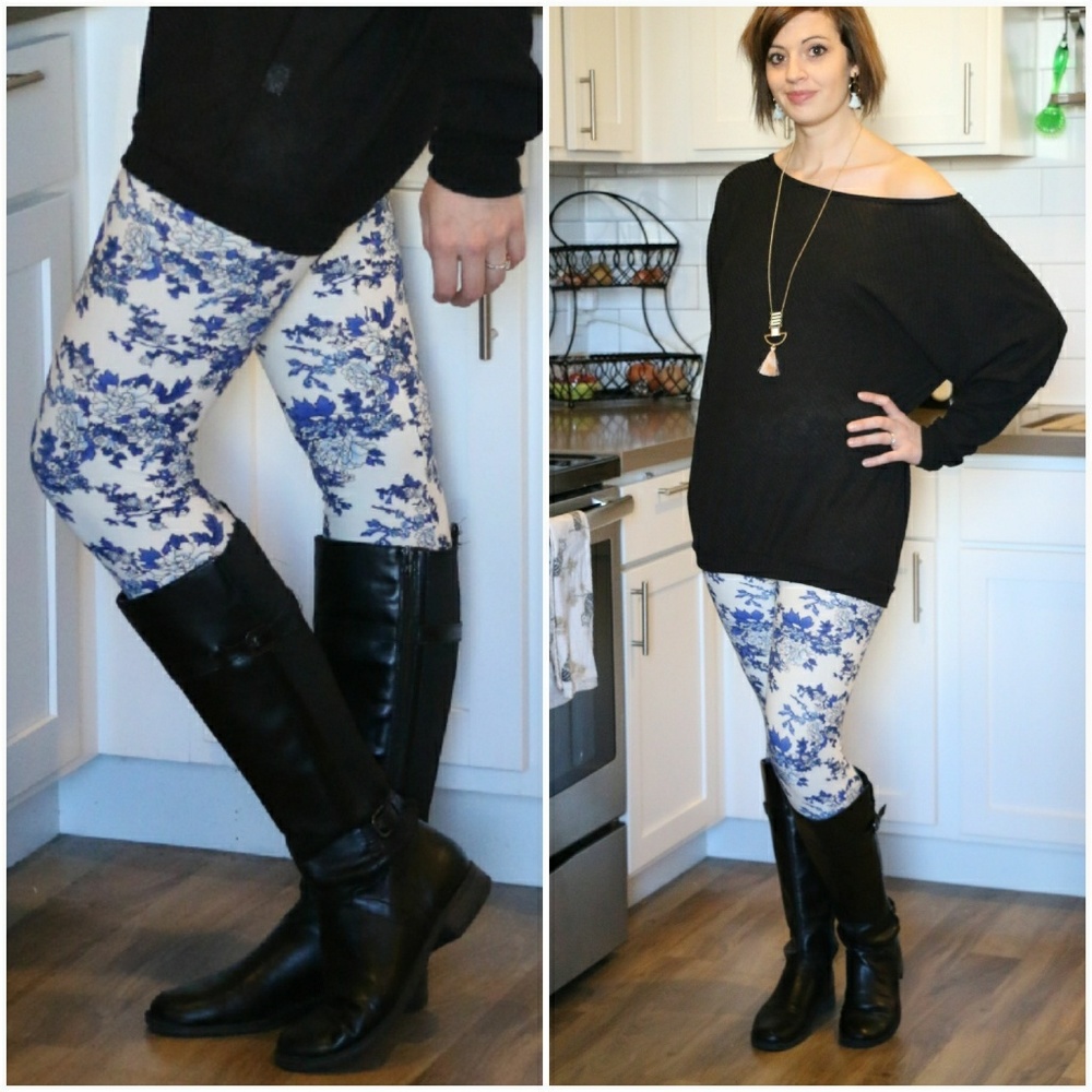 Blue Floral Print Leggings - Picture 5 of 7